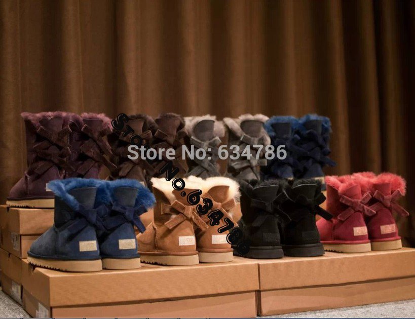 Australia snow boots imported wool bowknot fur snow boots Winter warm Genuine Sheepskin top Brand women