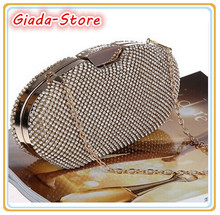 Free Shipping Female Party Luxury Evening Bag Bling Full Diamond Oval type Wedding Bridal Handbag Shoulder