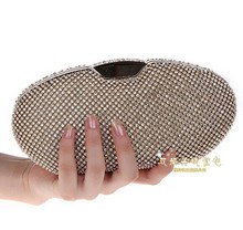 Free Shipping Female Party Luxury Evening Bag Bling Full Diamond Oval type Wedding Bridal Handbag Shoulder
