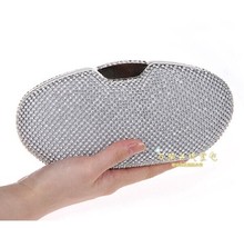 Free Shipping Female Party Luxury Evening Bag Bling Full Diamond Oval type Wedding Bridal Handbag Shoulder