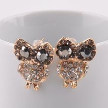 1 pc/lot New 2014 Gold Crystal Earrings Lovely Owl Stud Earrings for Women pendientes brincos, Free Shiping Y50 MHM450