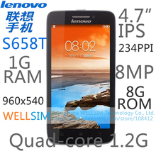 Original Lenovo S658T Multi language Mobile phone 4.7IPS 960×540 MT6582T Quadcore1.2G 1GRAM 8GROM Android4.2 8MP