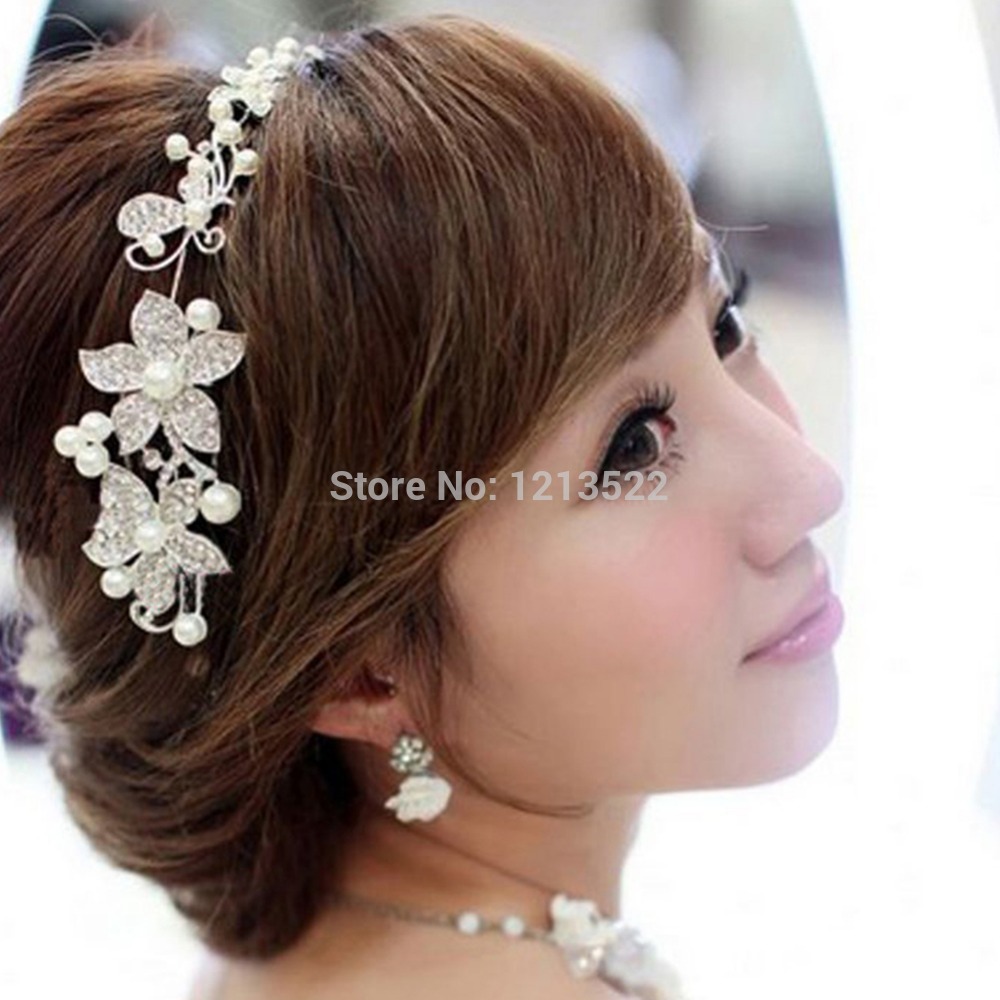 Bridal Bridesmaid Pearl Diamante Butterfly Love Flower Headband Wedding Tiara