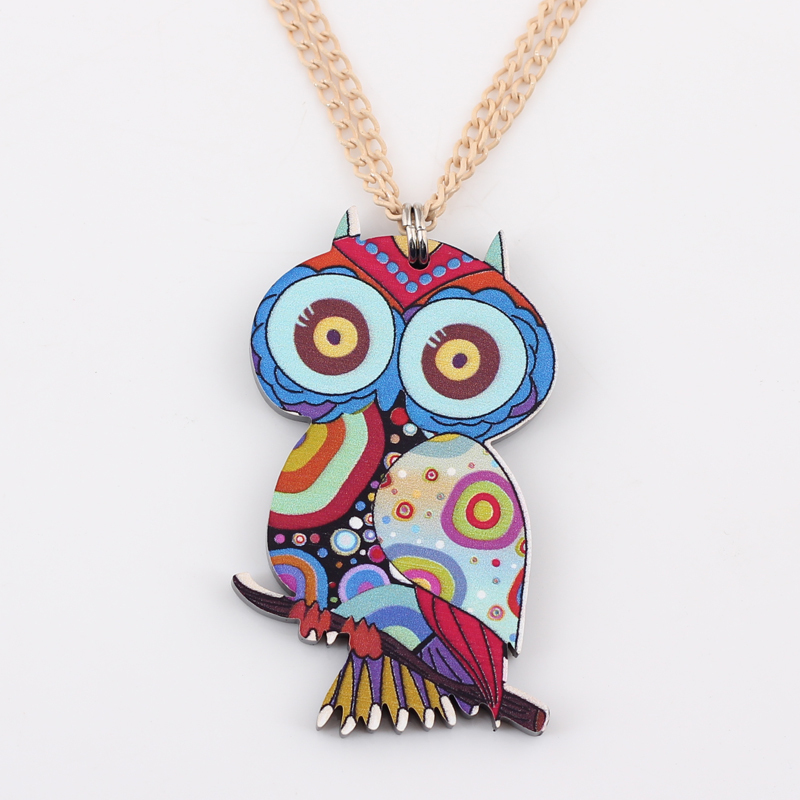 owl necklace acrylic colorful new 2014 lovely cute animal bird pendant fashion girls woman winter jewelry
