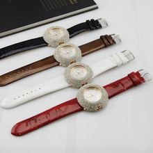 Fashion Jewelry Modern Simulated Crystal Leather Band Rose Ladies Japanese Quartz Wrist Watches For Women Free