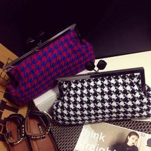 Free shipping 2014 new plaid handbags Houndstooth diamond clip dinner packet chain clutch