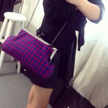 Free shipping 2014 new plaid handbags Houndstooth diamond clip dinner packet chain clutch