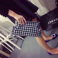 Free shipping 2014 new plaid handbags Houndstooth diamond clip dinner packet chain clutch