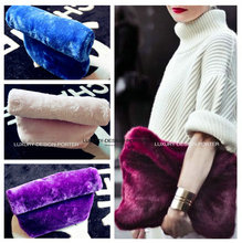 New Multi color Faux Fur Roll over Clutch Lunch bag Purse Runway style bag Free shipping