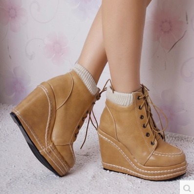 Snow ankle female winter shoes lacing martin boots female winter thick heel boots black motorcycle ankle