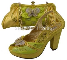 Fashion Italian Fashion Shoes and Matching bag, High heel shoes and bag set for free shipping JB06 yellow