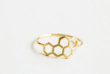Valentine Christmas Honey Bee Honeycomb Hexagon Geometric Gold Ring nature