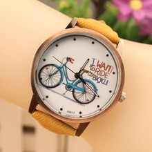 Women Wristwatch 2014 New Fashion Casual Watches Cute Cartoon Bike Geniune Leather Dress Watches Women Quartz