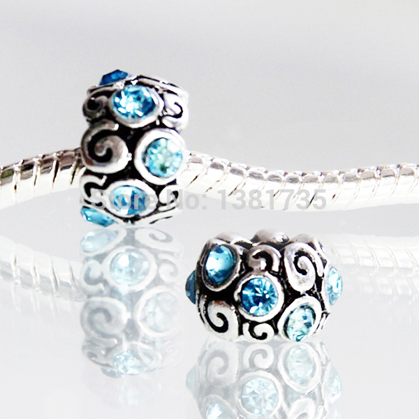 10pcs 11mm Blue Rhinestone European Spacer Crystal Beads Fashion Jewelry Fit Pandora Bracelet Making Free Shipping