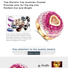 Romantic Christmas Gift Colorful SWA Element Austrian Crystal Love Ring 18K Gold Plated Heart Ring Women