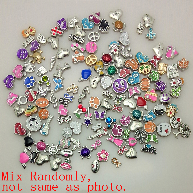 100pcs lot Free shipping Mix design assorted floating charms for living glass locket