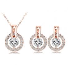 Women’s Round Earring Studs Real 18K Rose Gold Plated AAA Crystal Wedding Party Earrings+Necklace Sets Jewelry ST0017-A