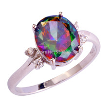 Wholesale New Oval Cut Rainbow White Sapphire Black Spinel Sapphire Emerald Quartz 925 Silver Ring Size
