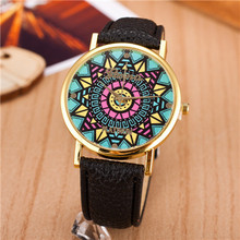 2014 New Arrival Fashion Sunflower Style Leather Strap Analog Quartz Women Dress Watches Wholesale Geneva Casual Wristwatch Gift