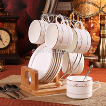 European Bone china mugs English -style afternoon tea cup and saucer cup English Set with wooden spoon