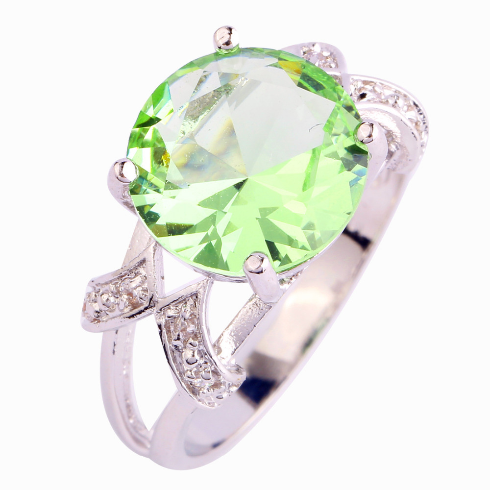 2015 New Brilliant Green Amethyst 925 Silver Ring Round Cut Size 6 7 8 9 10