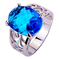 Fashion Shinning Blue Topaz 925 Silver Ring Oval Cut Size 7 8 9 10 Wholesale Free Shipping For Women Jewelry