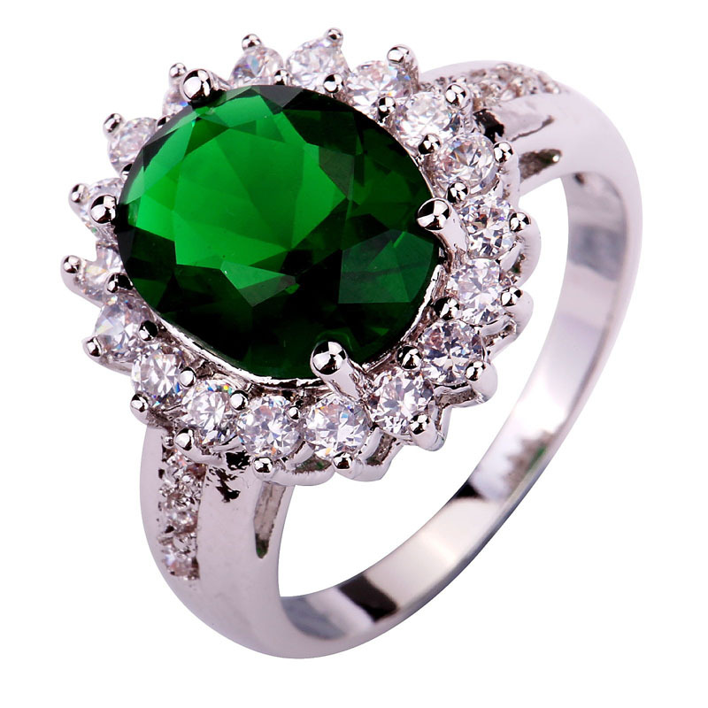 2015 New Fashion Design Green Emerald Quartz 925 Silver Ring Size 6 7 8 9 10