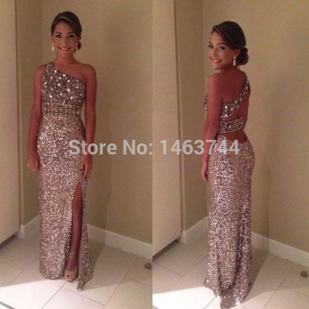 Sparkly Glitter Prom Dresses Long 2015 Sexy One Shoulder Crystal ...