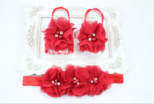 2015 New Baby Girl Flower Shoes with Flower Headband First Walkers Newborn Toddler Barefoot Sandal Shoes