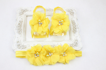 2015 New Baby Girl Flower Shoes with Flower Headband First Walkers Newborn Toddler Barefoot Sandal Shoes