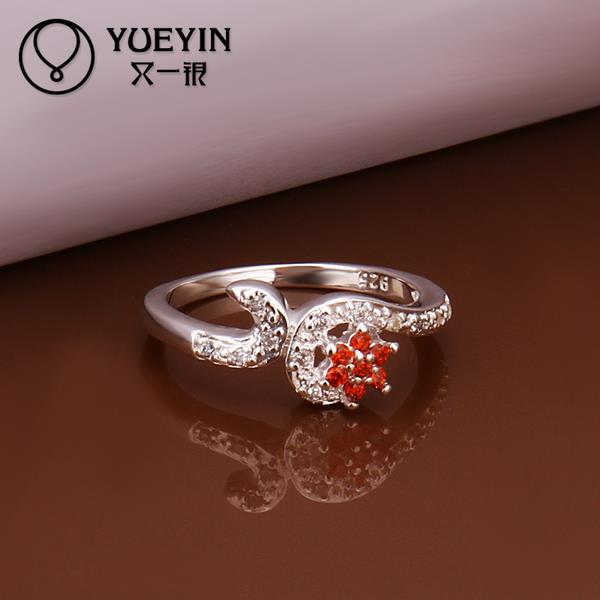 2014 NEW Rhinestone Austrians Crystals Imitation Diamond Ruby Red Gemstone Flower Fashion Ring Jewelry for Women