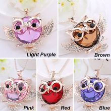 Hot Sale Jewelry Fashion Unique Rhinestones Crystal Wing Temperament Lovely Pink Owl Women Necklace Long Chain Y50*MHM581#M5
