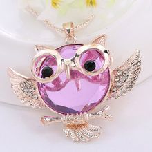 2014 High Quality Vintage Necklaces Zinc Alloy Gray Crystal Jewelry Owl Necklace Pendant Women Long Chain