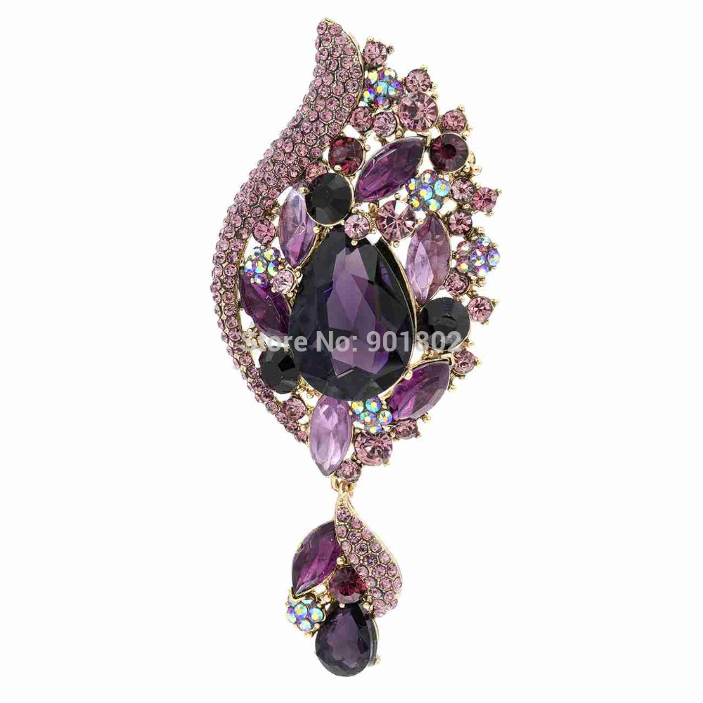 Fashion Jewelry Vintage Style Rhinestone Brooches Dangle Drop Flower Broach Pins Crystals Brooch More Color Free