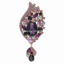 Fashion Jewelry Vintage Style Rhinestone Brooches Dangle Drop Flower Broach Pins Crystals Brooch 4898