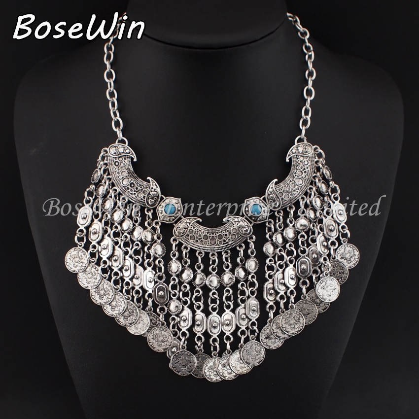 Gypsy Beachy Chic Statement Necklace Boho Festival Fringe Bib Coin Tassels Vintage India / Tribal Necklaces & Pendants CE2583