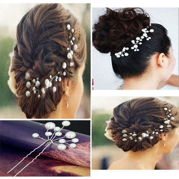 12Pcs lot Fashion Wedding Bridal Pearl Silver Hair Pins Flower Silver Plated Hairstick For Women Party