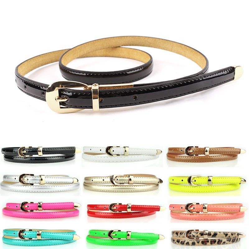 2014 New Fashion Use 12 Colors Fashion Women Candy Color Narrow Thin Skinny Waist Belt Pu