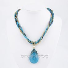 1pcs Free Shipping Antique Bohemia Jewelry Alloy Rhinestone Waterdrop Pendant Necklace Retail Wholesale Y60 MHM628 M5