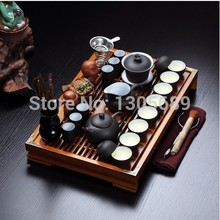 2014 newly listed Chinese kung fu tea set zisha purple clay tea pot gaiwan tea cup filter net solid wood tea tray table on sales