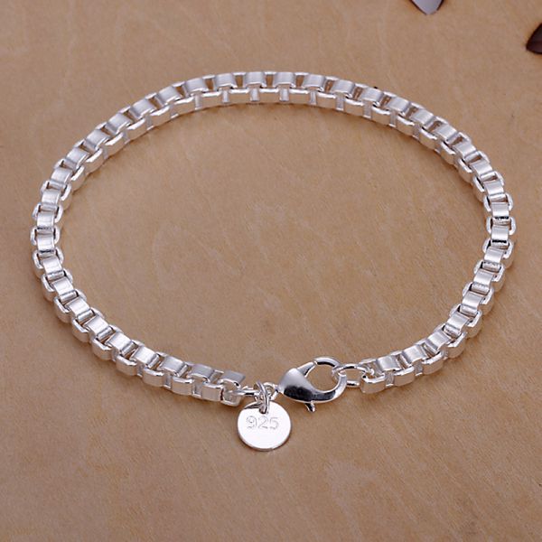 box shape chain rock style women CH283 mens bracelets 2014 silver plated tiny love 925 silver