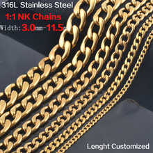 Free shipping Women&men new fashion 3.0-11.5mm wide 18K Gold 316L stainless steel 1:1 NK link chains necklaces vintage jewelry