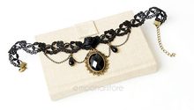 Free shipping Gothic Sexy Lolita Black Lace Dangle Victorian Style Waterdrop Stone Punk Choker Necklace YL
