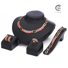 Fashion Jewelry Sexy Lady Accessories for Party European Classic Gorgeous Women Gold Plated Necklace Earrings Bracelet Ring Set
