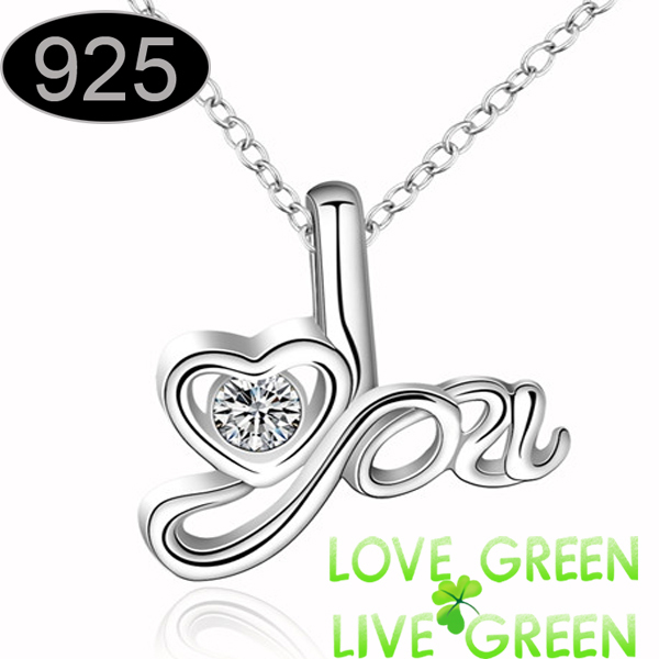 2014 Wholesale Fashion Women necklace love 925 sterling silver jewelry love letter silver necklace bridal jewelry