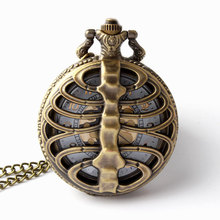 Bronze Spine Ribs Hollow Quartz Pocket Watch Necklace Pendant sweater chain Women Gift Free Shipping P105