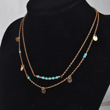 TX1209 Simple Silver and gold coin kallaite bead double chain necklace for women free shipping