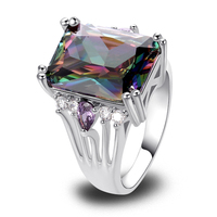 2015 Fashion Multi Color Rainbow Topaz 925 Silver Ring Size 7 8 9 10 Fashion Jewelry For Women New Year Gift Free Shipping