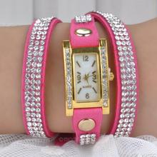 Women Watch Inlaid Rhinestones Bracelet Watch Timepiece with PU Leather Band for Women Hand Twine Whach PMHM560P65