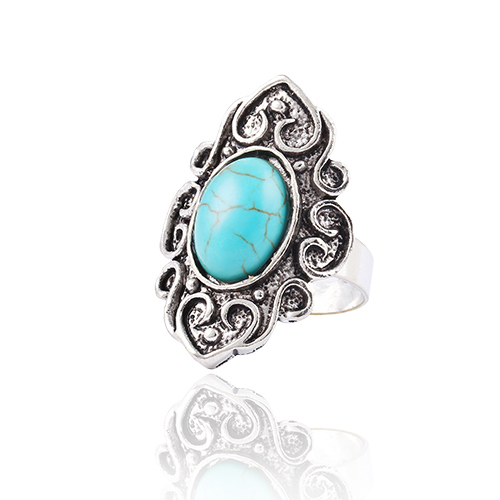 New Design Brand Fashion Wedding jewelry Retro Flower Nation Bohemian style Turquoise Ring jewelry for women